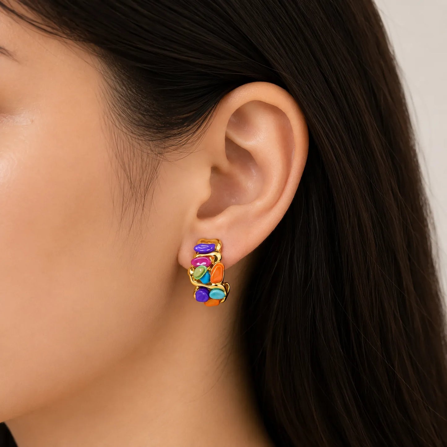 Color Pop Gold Huggie Earrings- 18K Gold Plated