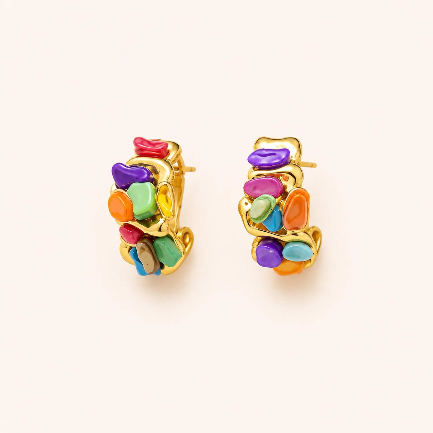 Color Pop Gold Huggie Earrings- 18K Gold Plated