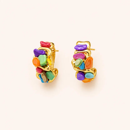 Color Pop Gold Huggie Earrings- 18K Gold Plated