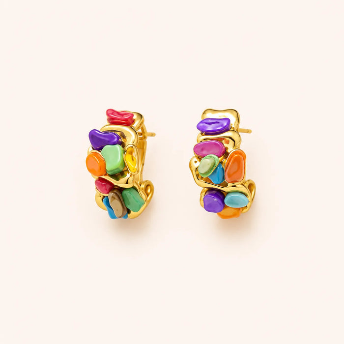 Color Pop Gold Huggie Earrings- 18K Gold Plated
