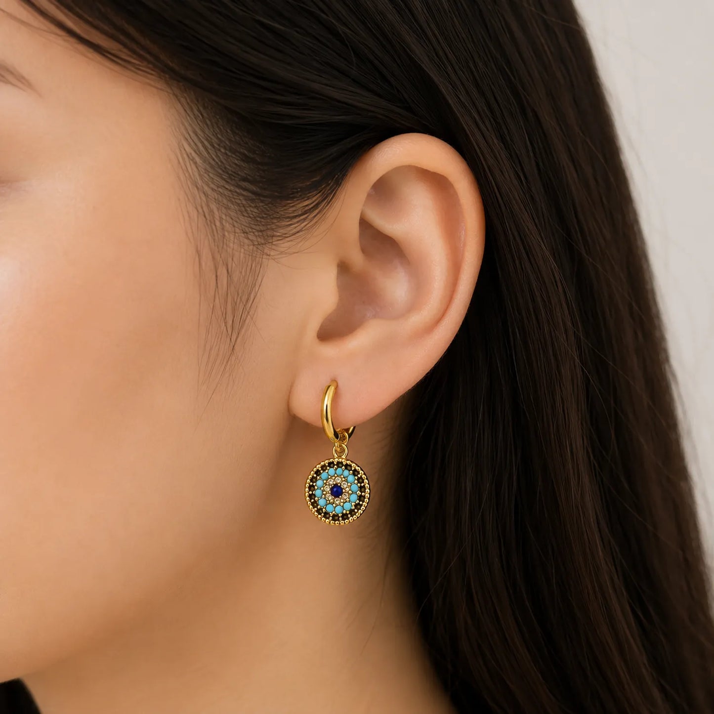 Turkish Evil Eye Hoop Earrings-18K Gold Plated