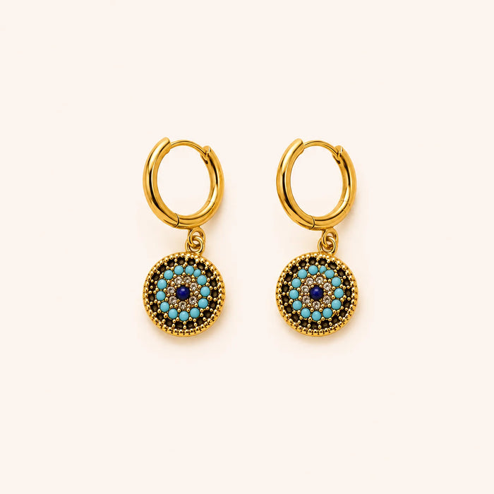 Turkish Evil Eye Hoop Earrings-18K Gold Plated