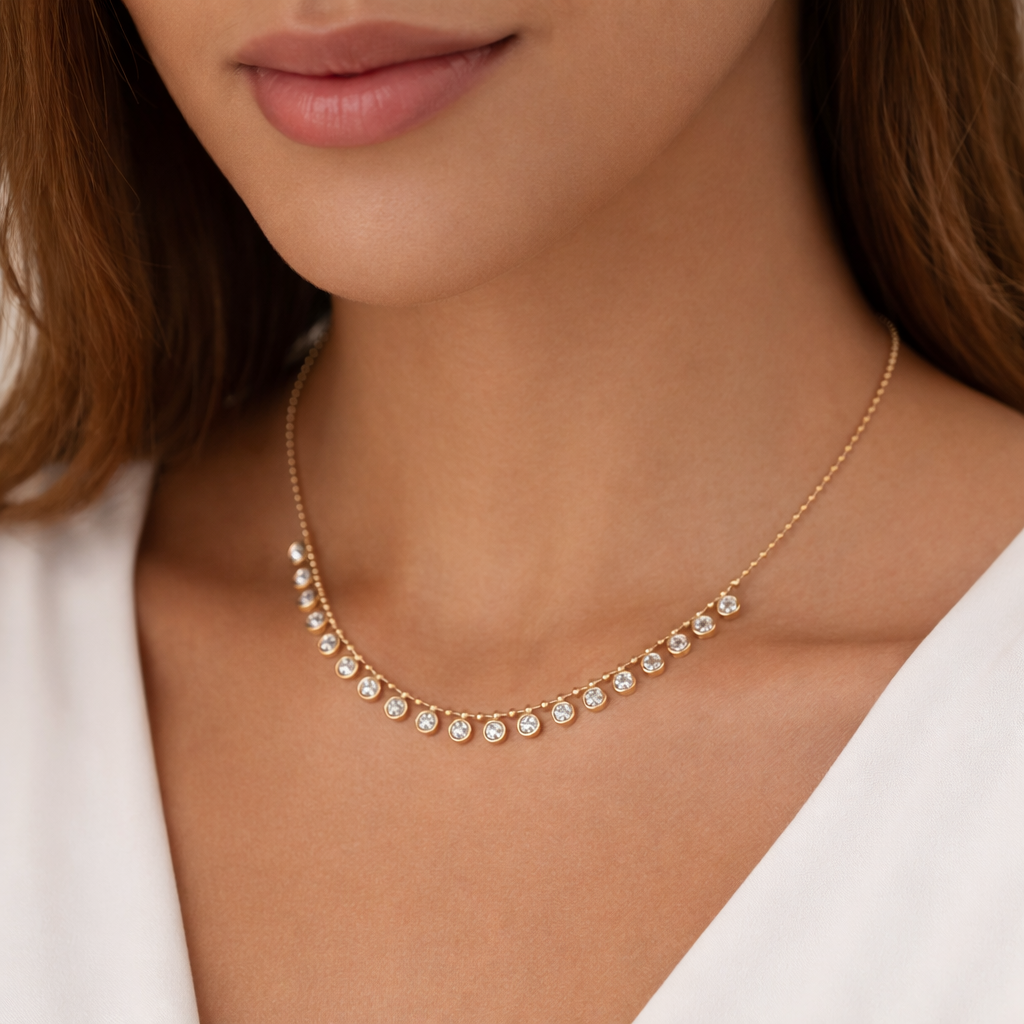 Celeste Drop Diamond Necklace -18K Gold Plated