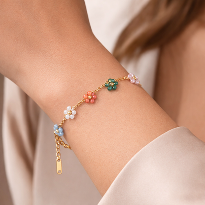 multicolor Floral Chain Bracelet -18K Gold Plated