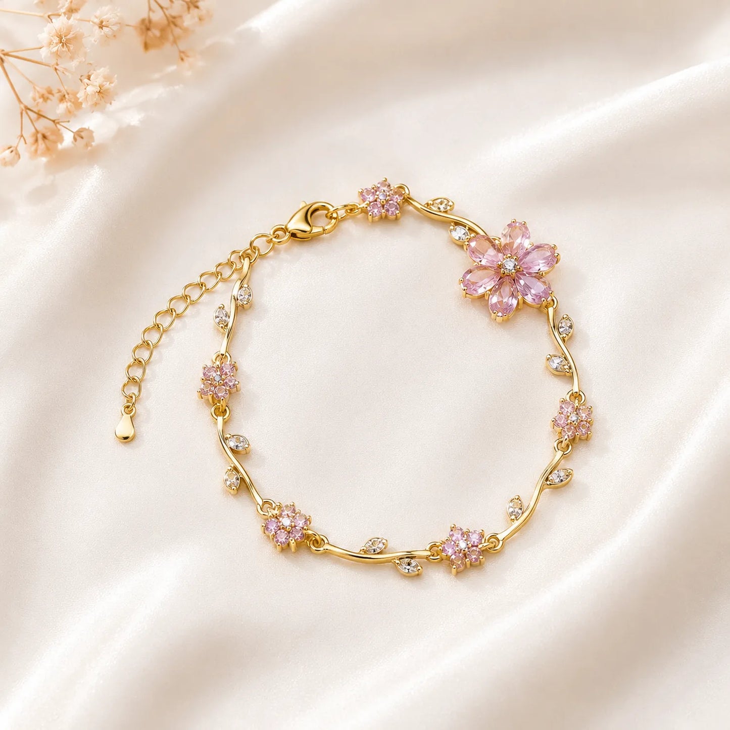 Pink Blush Petal Bracelet- 18K Gold Plated