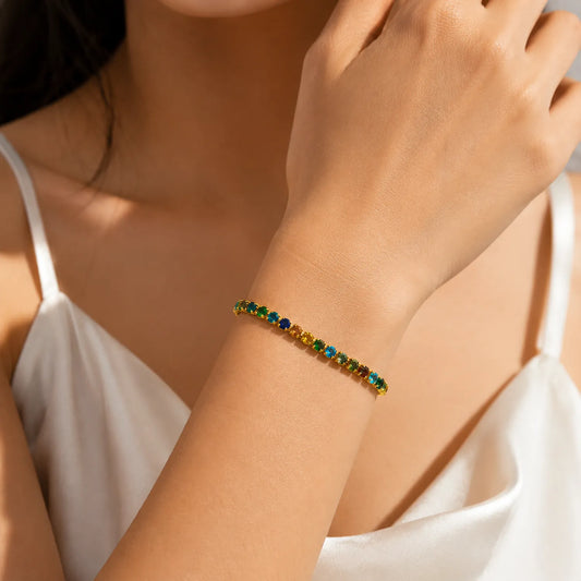 Multi stone Tennis Bracelet- 18 K Gold Plated