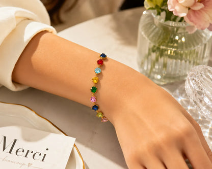 Rainbow Crystal Hearts Bracelet- 18K Gold Plated