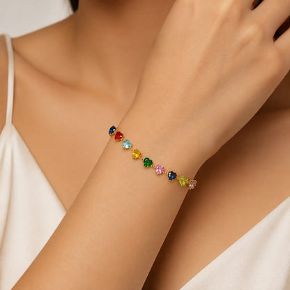Rainbow Crystal Hearts Bracelet- 18K Gold Plated