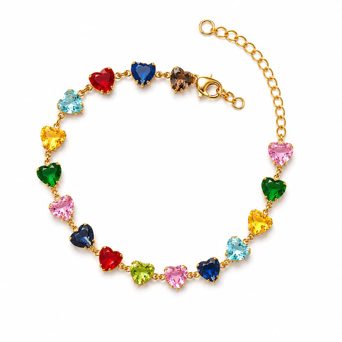 Rainbow Crystal Hearts Bracelet- 18K Gold Plated