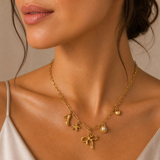 Seaside Escape Charm Necklace -18K Gold Plated