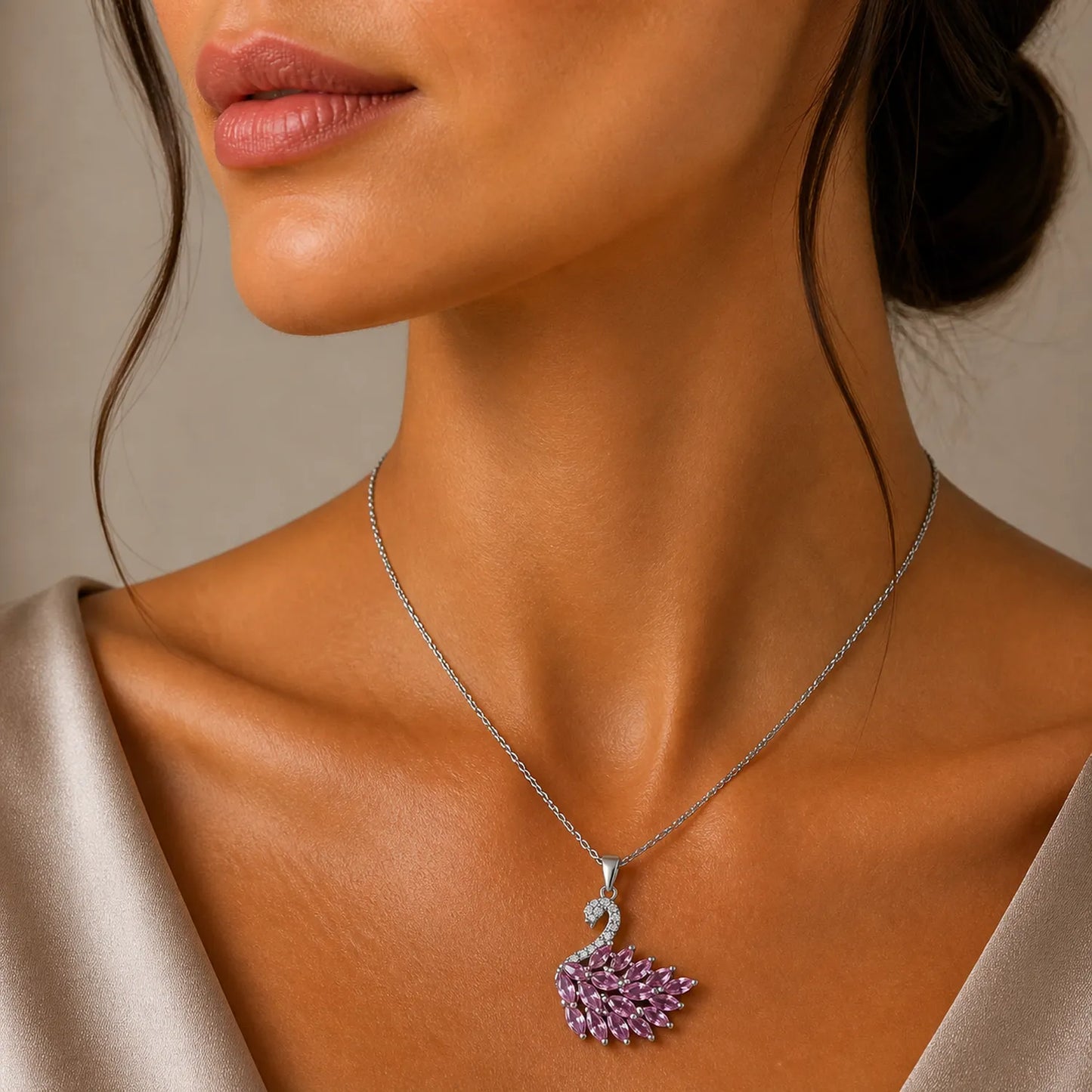 Pink Mauve Grace Swan -18K Gold Plated
