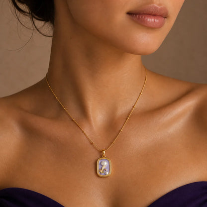 Lavender Bloom Portrait Necklace -18K Gold Plated