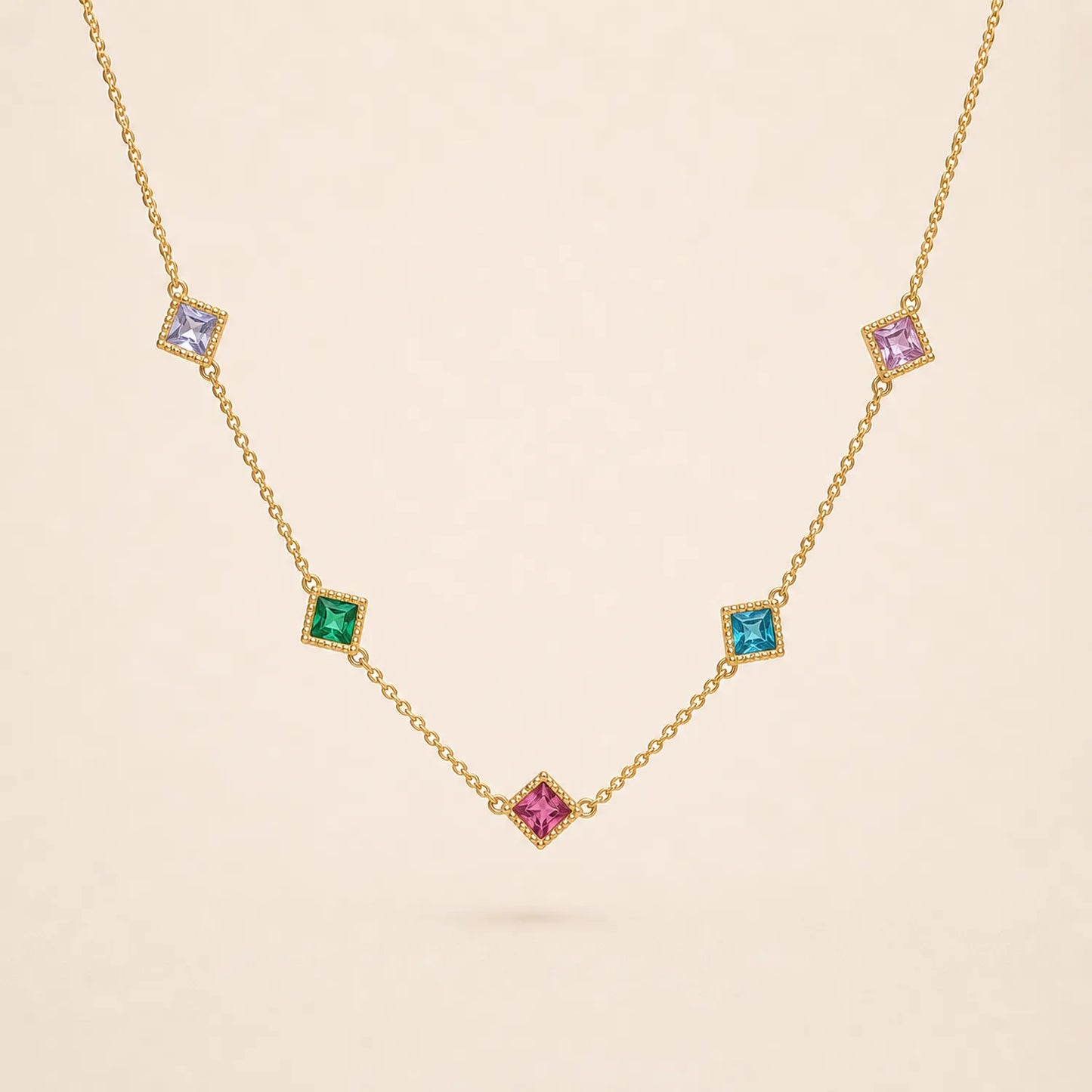 Rainbow Gem Station Necklace -18K Gold Plated
