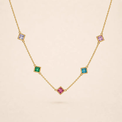 Rainbow Gem Station Necklace -18K Gold Plated
