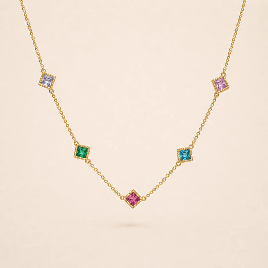 Rainbow Gem Station Necklace -18K Gold Plated
