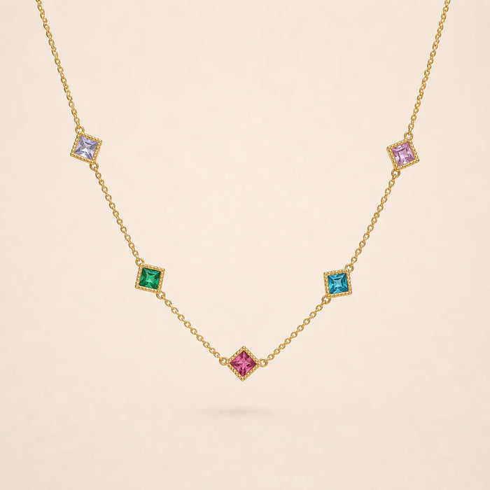 Rainbow Gem Station Necklace -18K Gold Plated