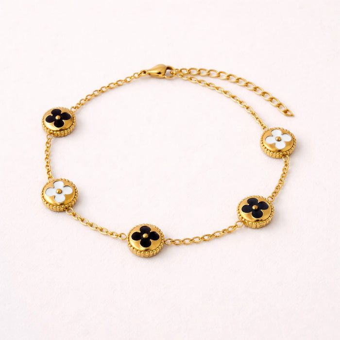 Noir Blanc Clover Bracelet -18K Gold Plated