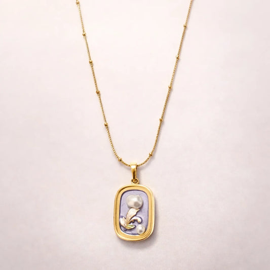 Lavender Bloom Portrait Necklace -18K Gold Plated