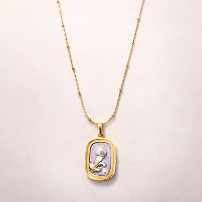 Lavender Bloom Portrait Necklace -18K Gold Plated
