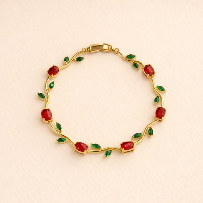 Red green Gold Tulip Bracelet -18K Gold Plated
