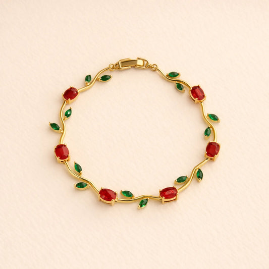 Red green Gold Tulip Bracelet -18K Gold Plated