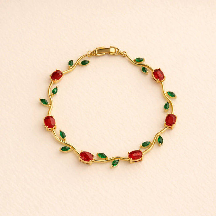 Red green Gold Tulip Bracelet -18K Gold Plated
