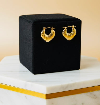 Puffed detailed hoops -18K Gold Plated