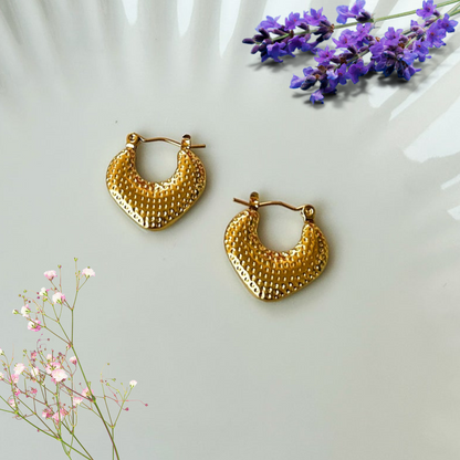 Puffed detailed hoops -18K Gold Plated