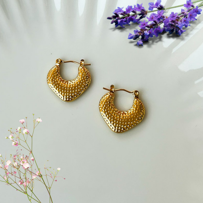 Puffed detailed hoops -18K Gold Plated