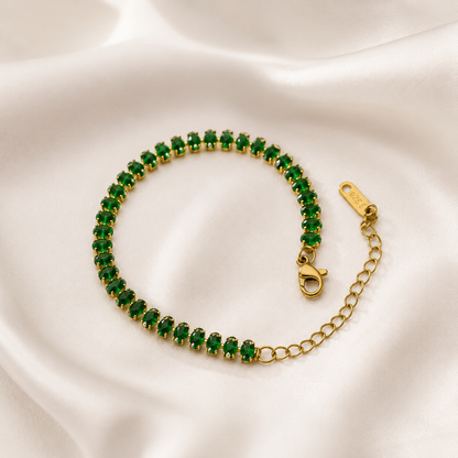 Emerald Green Slimline Bracelet- 18K Gold Plated