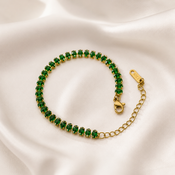 Emerald Green Slimline Bracelet- 18K Gold Plated