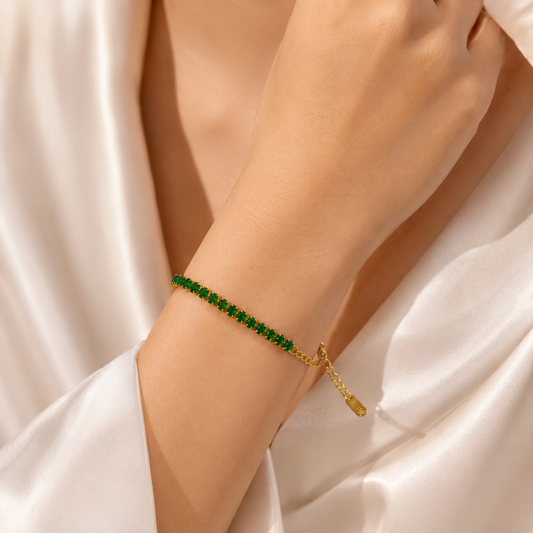 Emerald Green Slimline Bracelet- 18K Gold Plated