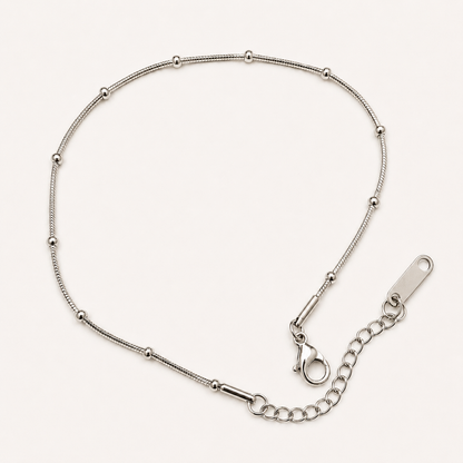Celeste Beaded Silver Anklet-18K White Gold Plated