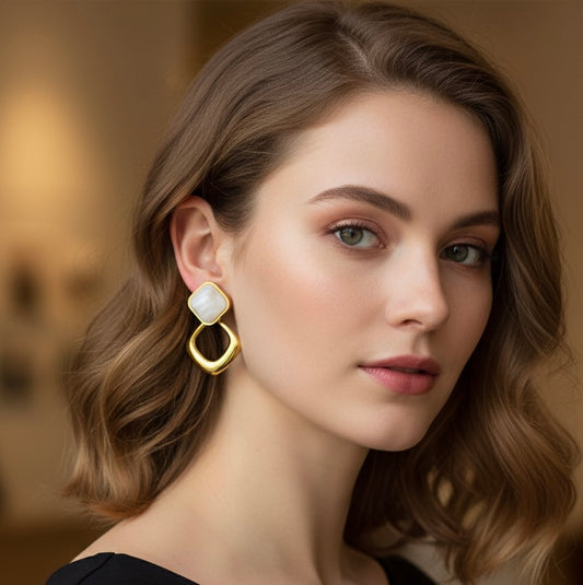 Gold Pearl Geometric Earrings