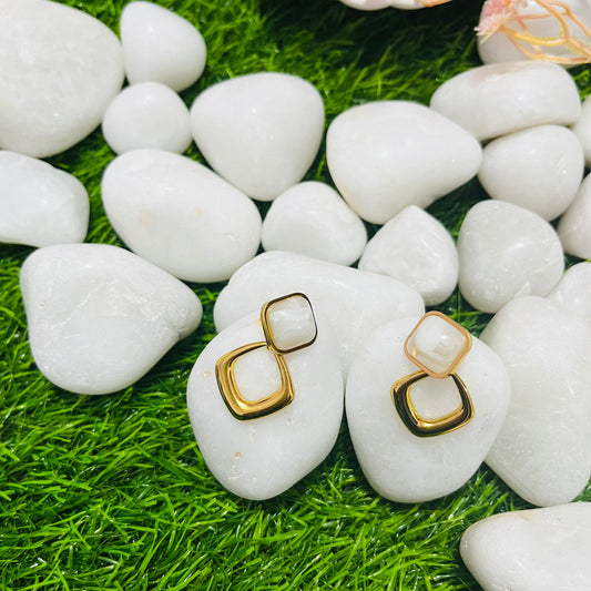 Gold Pearl Geometric Earrings
