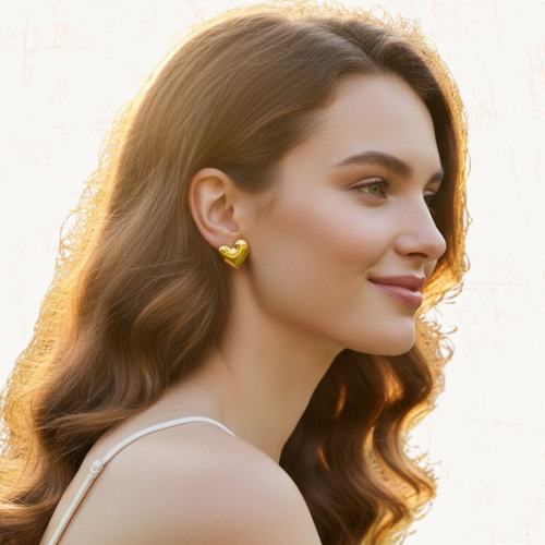 Gold Heart Earring -18K Gold Plated