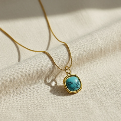 Gold Turquoise Pendant Necklace