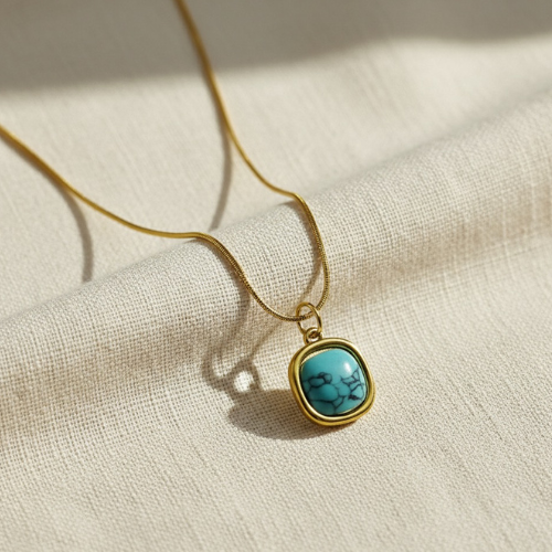 Gold Turquoise Pendant Necklace
